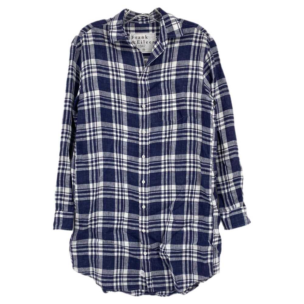 Frank & Eileen Blue White Plaid Linen Button Up Shirt | Size XS